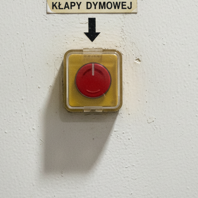 Zwykły czerwony przycisk do otwierania klap dymowych. 