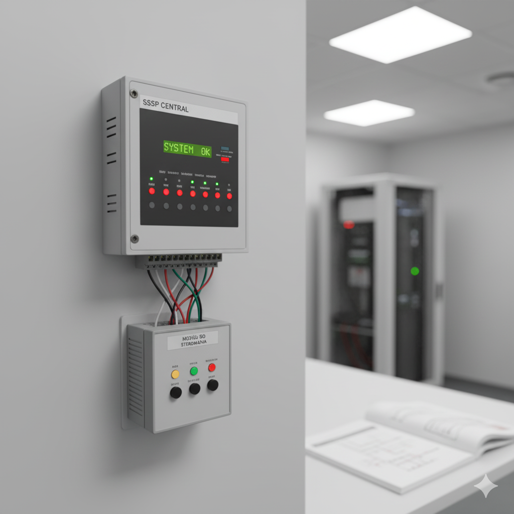 Centrala SSP umieszczona na ścianie. 